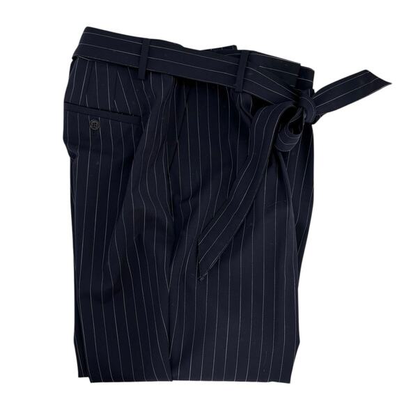 Talbots Pintripe Pants High Waist Slim Ankle Stretch Size 10 Classic Belted Navy - Picture 4 of 9